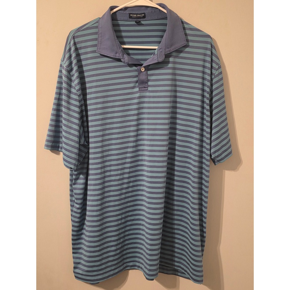 Peter‎ Millar Crown Crafted Polo Shirt Mens XXL Blue Green Striped MS23XK16E